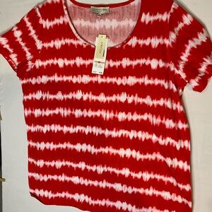 Jones New York Red and White Tie-Dye Tee